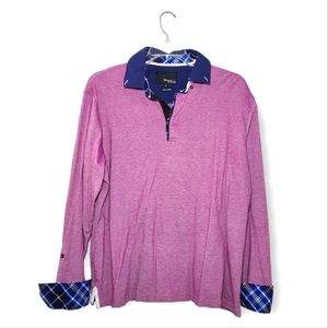 Maceoo Paris Long-sleeve Polo Pink with Blue Cuffs and Collar Small